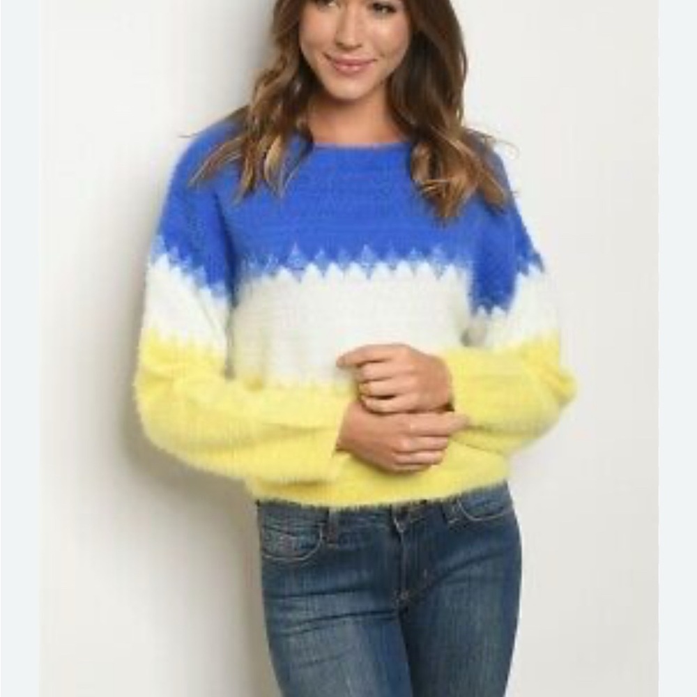 Honey Punch Color block the die pullover cropped sweater - size medium